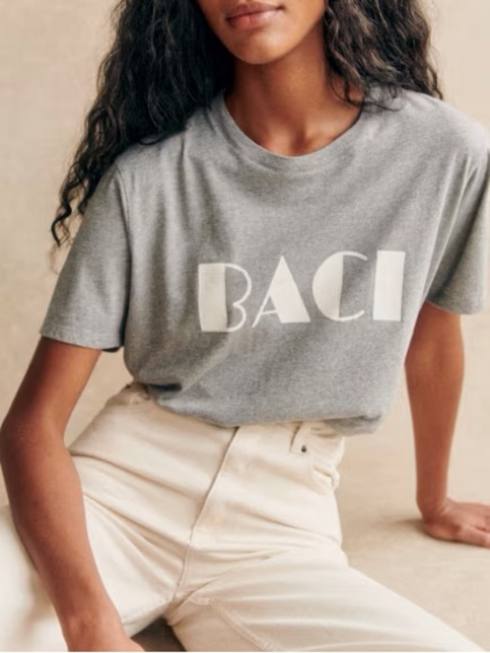 🇫🇷 Sézane Baci T-Shirt, Gray Ecru - Like New! ✨